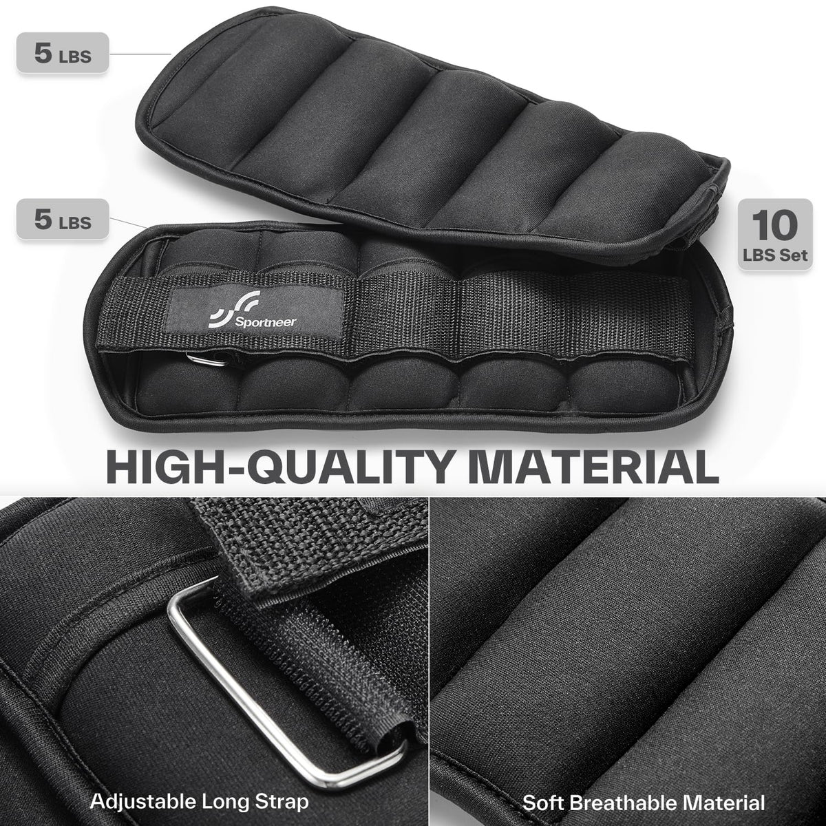 Sportneer Adjustable Ankle Weights Set (2–10 lbs)